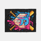 Hugvyn 6. Geburtstag Baseball Eis Drip Nummer Fleecedecke (Vorderseite (Horizontal))