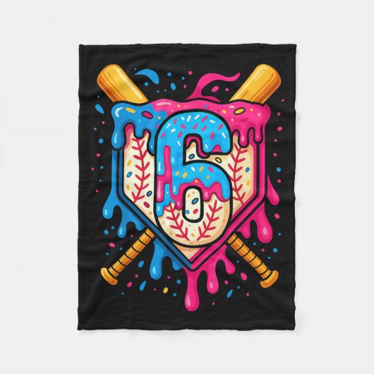 Hugvyn 6. Geburtstag Baseball Eis Drip Nummer Fleecedecke (Vorderseite)