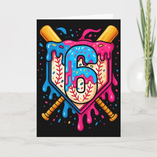 Hugvyn 6. Geburtstag Baseball Eis Drip Nummer Karte (Vorderseite)