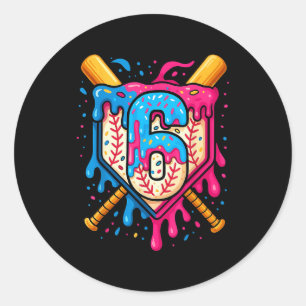 Hugvyn 6. Geburtstag Baseball Eis Drip Nummer Runder Aufkleber