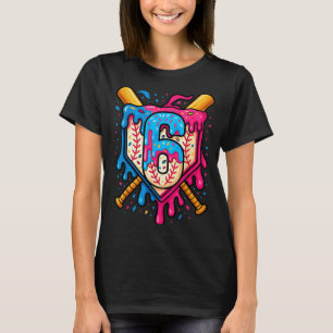Hugvyn 6. Geburtstag Baseball Eis Drip Nummer T-Shirt