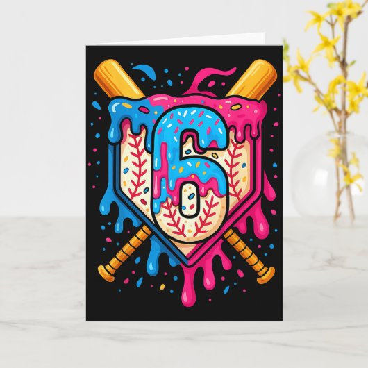 Hugvyn 6th Birthday Baseball Ice Cream Drip Number Karte (Gelbe Blume)