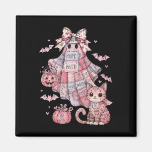 Hugvyn Breast Cancer Patchwork Halloween Pink Ghos Magnet