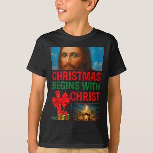 Hugvyn Christmas Begins With Christ Jesus Cross Ch T-Shirt (Vorderseite)