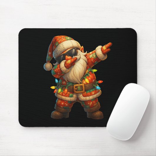Hugvyn Christmas_ Patchwork Dabbing Santa Claus Xm Mousepad (Mit Mouse)
