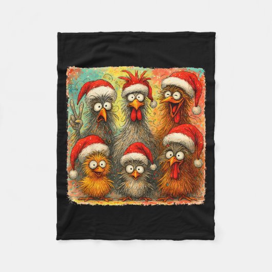 Hugvyn Christmas Santa Chicken Crazy Eagerlys Roos Fleecedecke (Vorderseite)