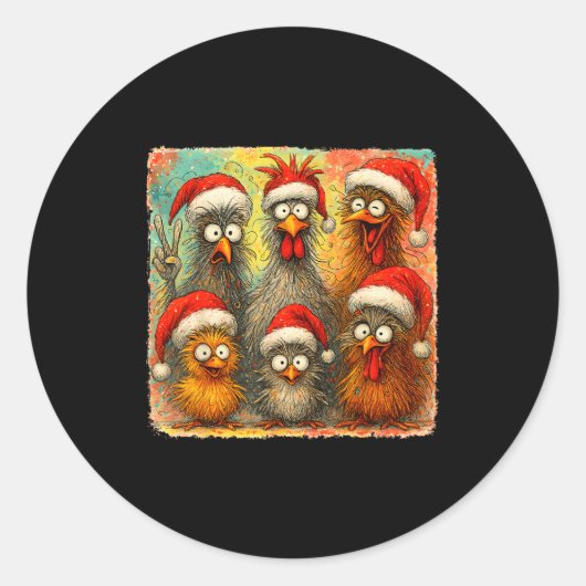 Hugvyn Christmas Santa Chicken Crazy Eagerlys Roos Runder Aufkleber (Vorderseite)