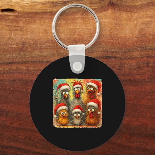 Hugvyn Christmas Santa Chicken Crazy Eagerlys Roos Schlüsselanhänger (Vorderseite)