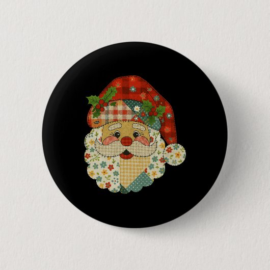 Hugvyn Christmas Santa Claus Patchwork Matching Fa Button (Vorderseite)