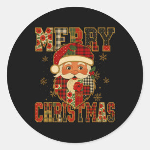 Hugvyn Christmas Santa Claus Patchwork Merry Chris Runder Aufkleber