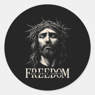 Hugvyn Freiheit Jesus Christliches Gesicht Krone G Runder Aufkleber