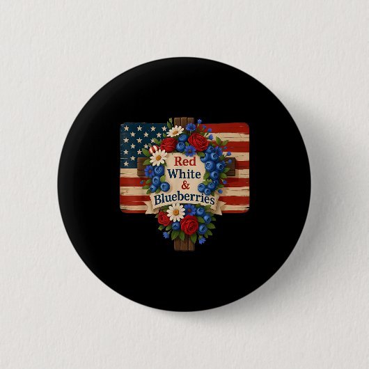 Hugvyn God Bless Blueberries America Floral Patrio Button (Vorderseite)