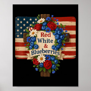 Hugvyn Gott segne Blaubeeren Amerika Floral Patrio Poster