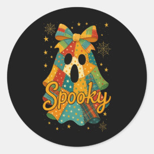 Hugvyn Halloween Patchwork Spooky Ghost Bow Preppy Runder Aufkleber