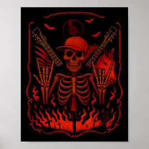 Hugvyn Halloween Skeleton Rock Hand Rocker Mens Bo Poster