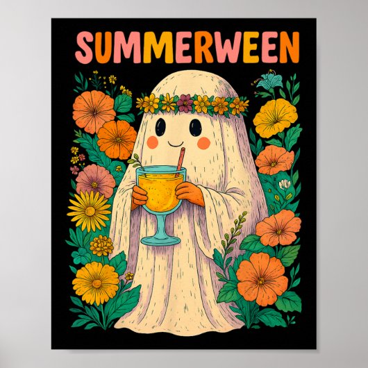 Hugvyn Halloween Summerween Retro Ghost Beach Spoo Poster (Vorne)