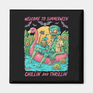 Hugvyn Halloween Zombie Float Flamingo Magnet