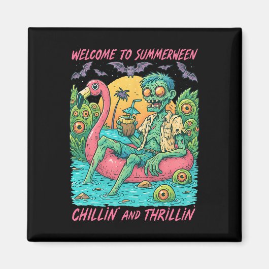 Hugvyn Halloween Zombie Float Flamingo Magnet (Vorne)