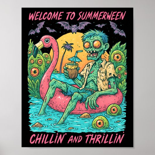 Hugvyn Halloween Zombie Float Flamingo Poster (Vorne)