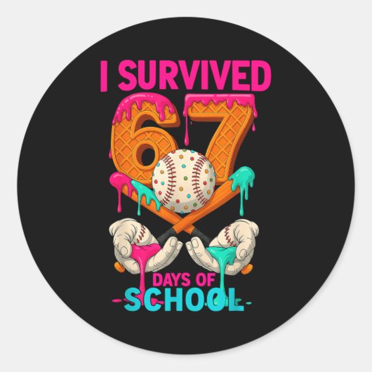 Hugvyn I Survived 67 Days Of School Ice Cream Six Runder Aufkleber (Vorderseite)