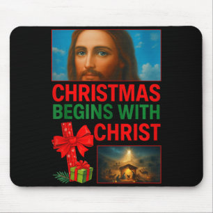 Hugvyn Weihnachten beginnt mit Christus Jesus Kreu Mousepad