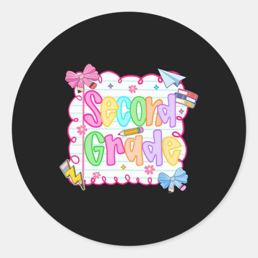 Hugvyn Zurück zur Schule Niedlicher Tee zweiter Kl Runder Aufkleber (Vorderseite)