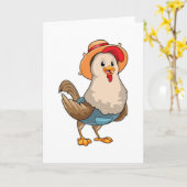 Huhn als Bauer mit Hut Karte (Gelbe Blume)