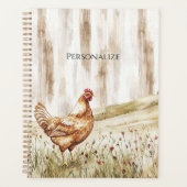 Huhn auf Grasfeld mit Blumen Planer (Vorderseite)