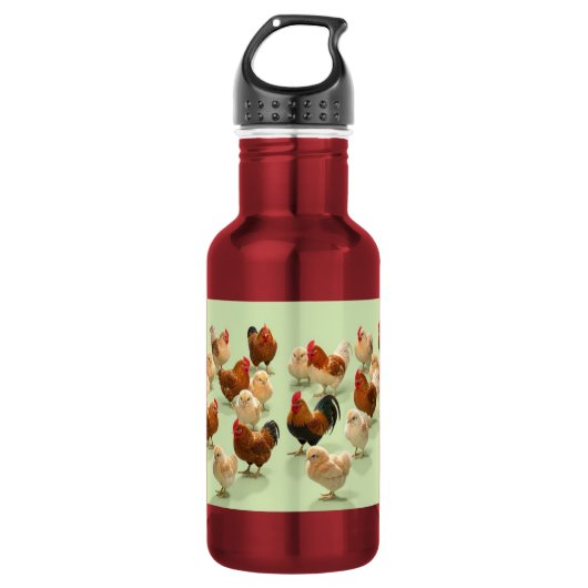 Huhn auf hellgrünem Hintergrund Edelstahlflasche (Vorderseite)