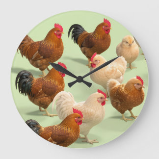Huhn auf hellgrünem Hintergrund Große Wanduhr