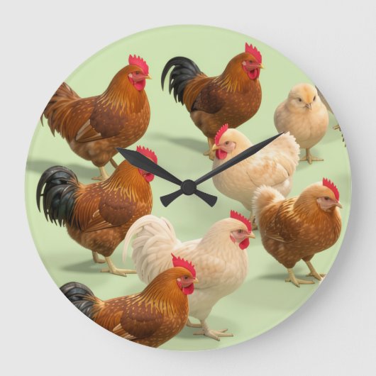 Huhn auf hellgrünem Hintergrund Große Wanduhr (Vorderseite)
