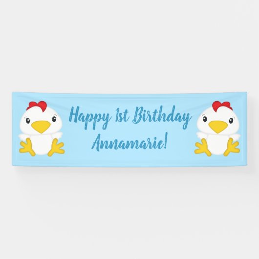 Huhn Birthday Party Blue Banner (Horizontal)