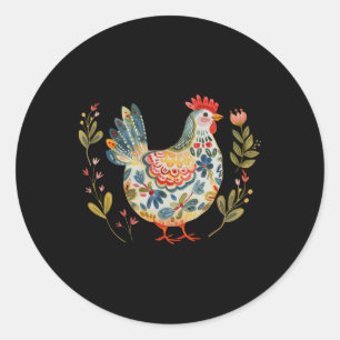 Huhn Boho-Blumen-Volkskunst-Blumen-Landwirt Huhn Runder Aufkleber