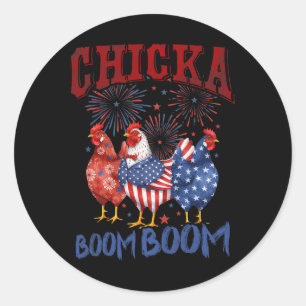 Huhn Boom Boom Lustig Patriotisch Chicka 4. Juli Runder Aufkleber