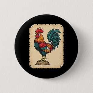 Huhn, Bunter Hahn steht hoch Button