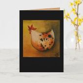 Huhn, das links Karte gegenüberstellt (Gelbe Blume)