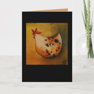 Huhn, das links Karte gegenüberstellt