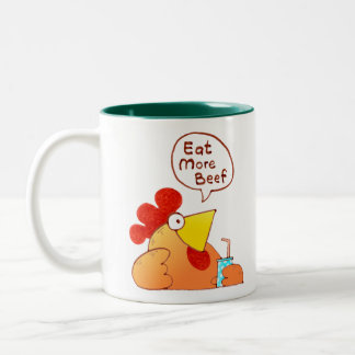 Huhn der Cartoon-Huhn-Tassen-| sagt essen mehr Zweifarbige Tasse