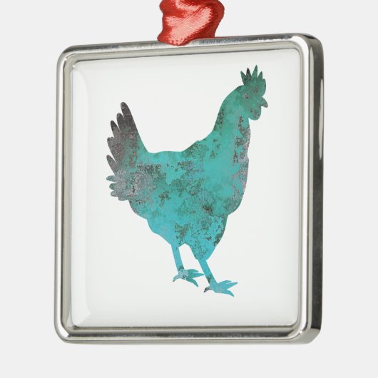 Huhn-Henne-aquamarines Blau auf weißem Hintergrund Ornament Aus Metall (Links)