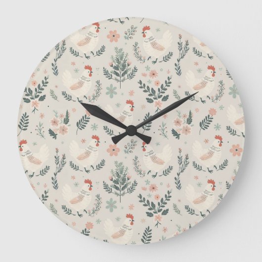 Huhn im Garten Große Wanduhr (Vorderseite)