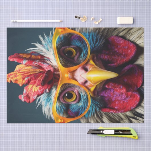 Huhn in Red Glasses Wackadoodle Decoupage Seidenpapier (Handwerk)