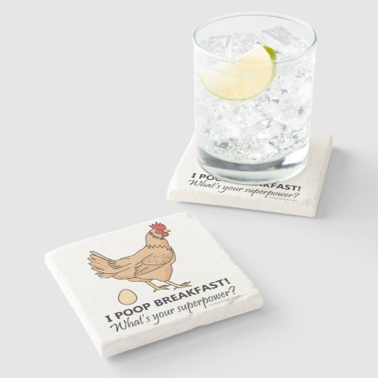 Huhn kackt Frühstücks-lustigen Entwurf Steinuntersetzer (Seitenansicht)