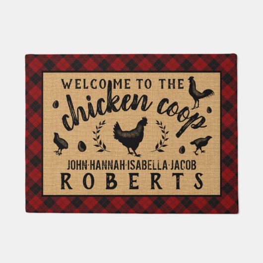 Huhn-Korb-Henne-roter Büffel-Karo-kariertes Land Fußmatte (Vorderseite)