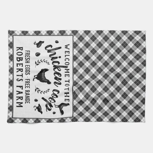 Huhn-Korb-Henne-schwarzer Büffel-Karo-kariertes Geschirrtuch (Horizontal)