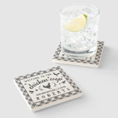 Huhn-Korb-Henne-schwarzer Büffel-Karo-kariertes Steinuntersetzer (Seitenansicht)