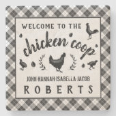 Huhn-Korb-Henne-schwarzer Büffel-Karo-kariertes Steinuntersetzer (Vorderseite)