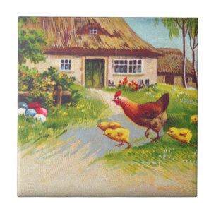 Huhn, Küken und Ostereier Fliese