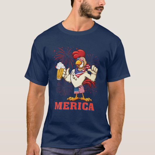 Huhn Merica Feuerwerk 4. Juli Sommer Amerika T-Shirt (Vorderseite)