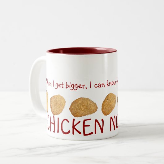 "Huhn-Nuggets" Zweifarbige Tasse (Vorderseite Links)