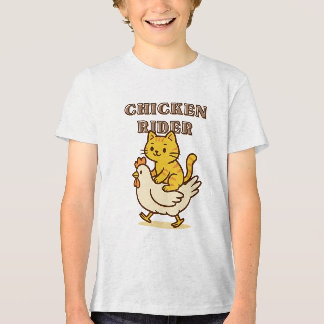 Huhn Rider - Funny Cat Riding Chicken Cartoon Tri-Blend Shirt (Vorderseite)